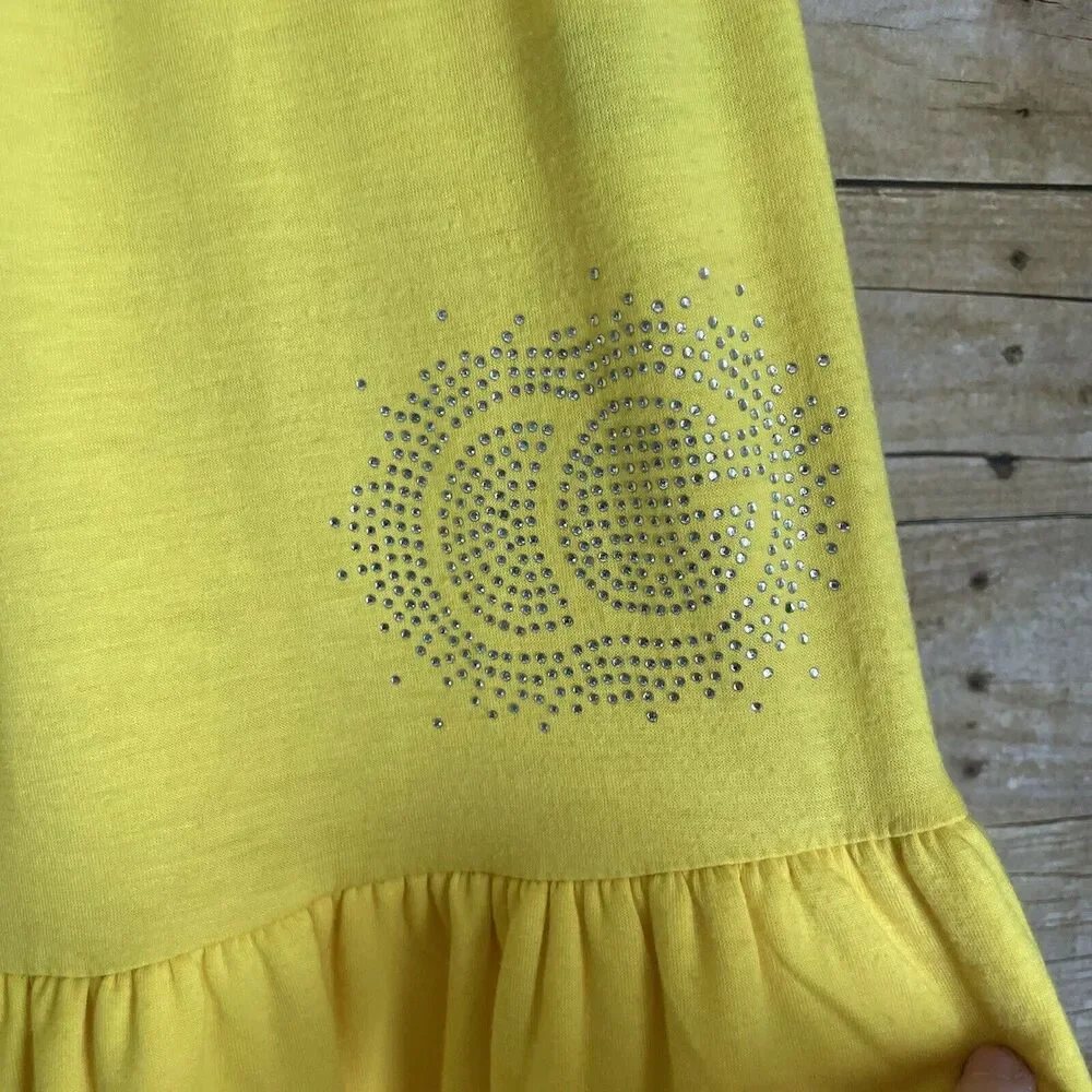 Coogi Bright Yellow Sundress With Ruffle & Chain Accent - Size 1X - Rhinestones